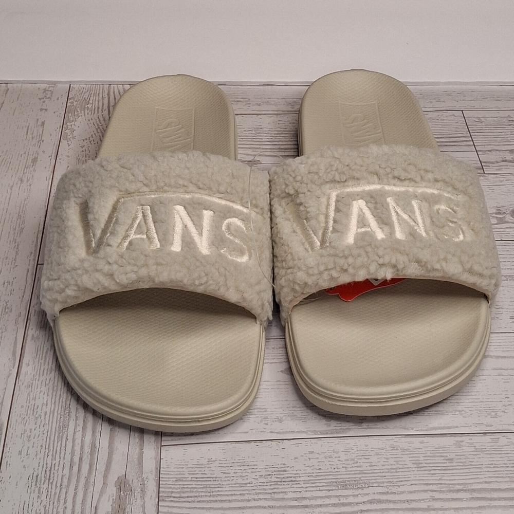 Vans Oatmeal Sherpa La Costa Slid-On  Women's Cozy Slipper Sandals Size 10 - Picture 2 of 8